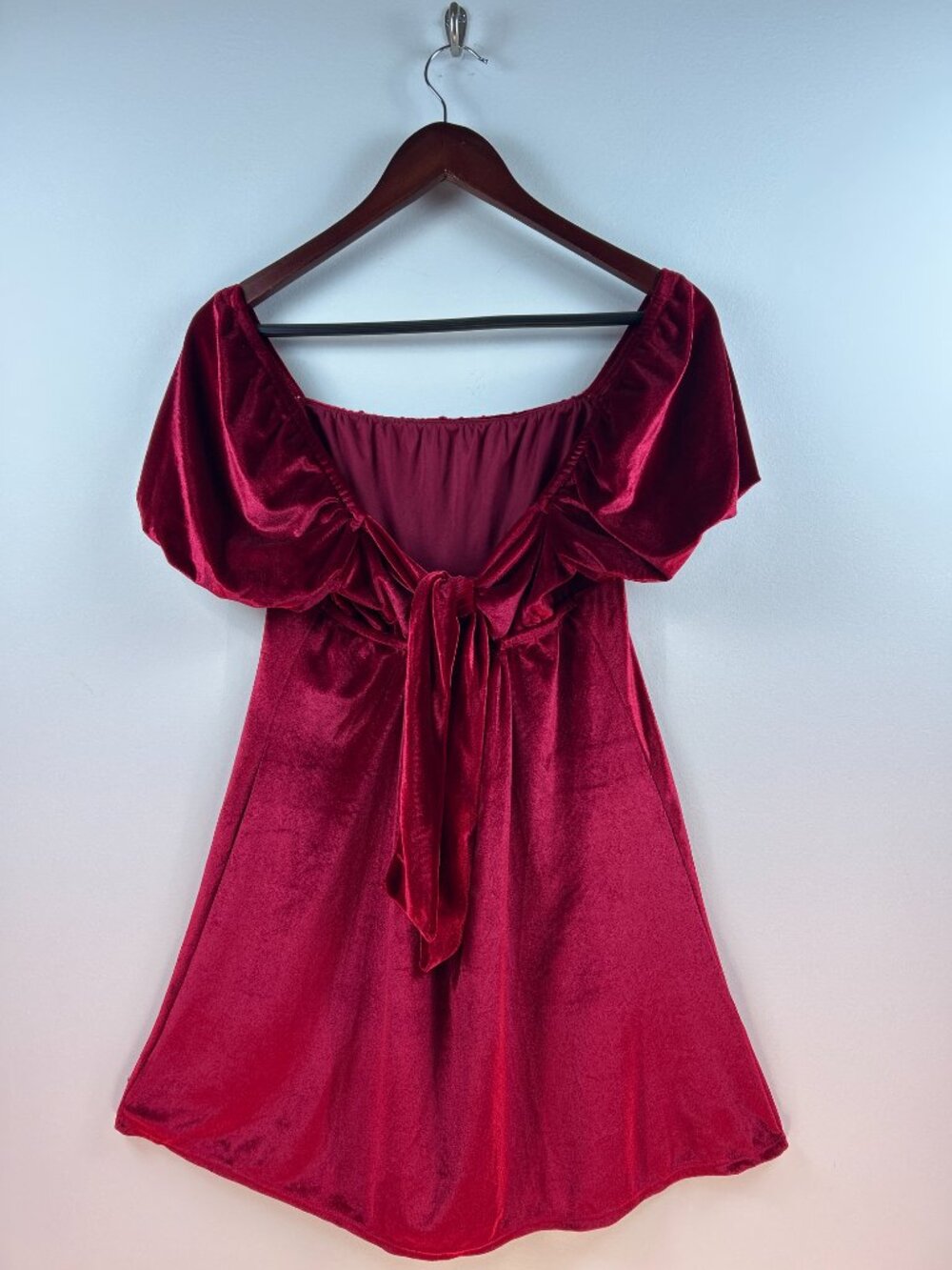 Originality Red Velvet On/Off-Shoulder Fit and Flare Mini Dress